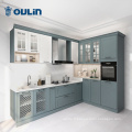 Armoire de cuisine de laquer moderne bleue pour les projets